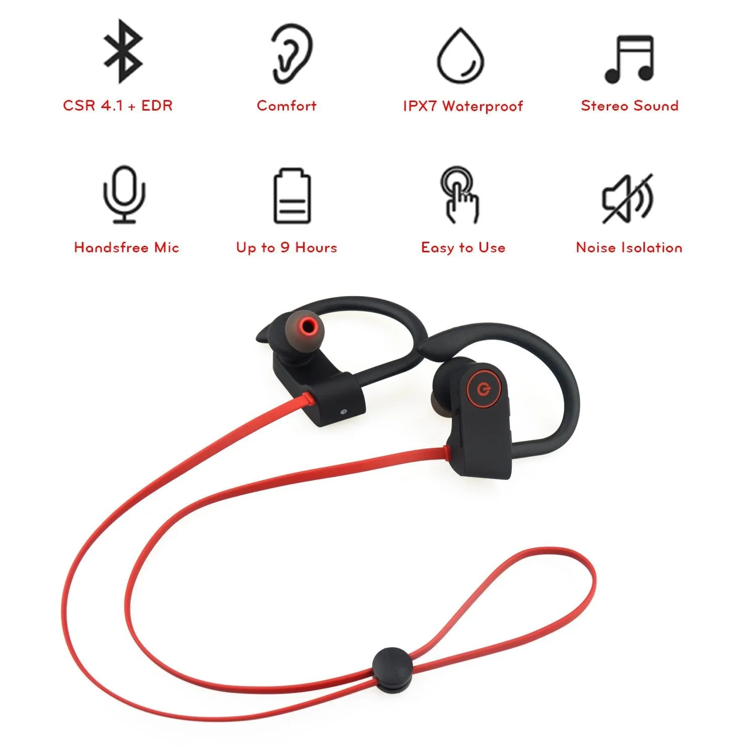 Small Target Bluetooth Headphones, Best Wireless Sport Earphones w/Mic IPX7 Waterproof Stable Fit in Ear Earbuds Noise Isolating Stereo Headset 9-Hour