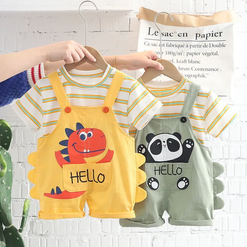 Soft Cotton Blend 2Pcs Animal Print T-Shirt and Overalls