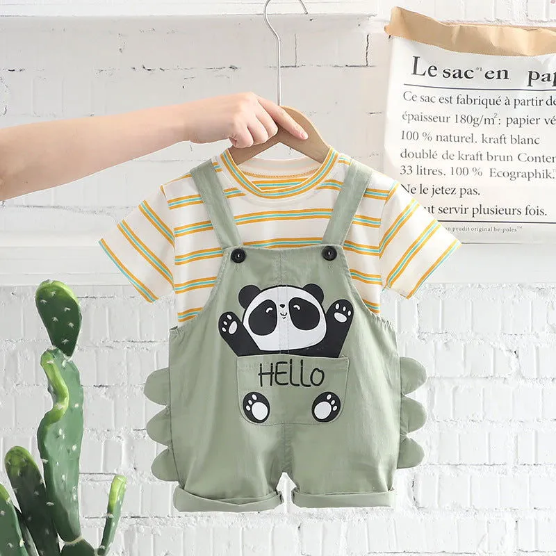 Soft Cotton Blend 2Pcs Animal Print T-Shirt and Overalls