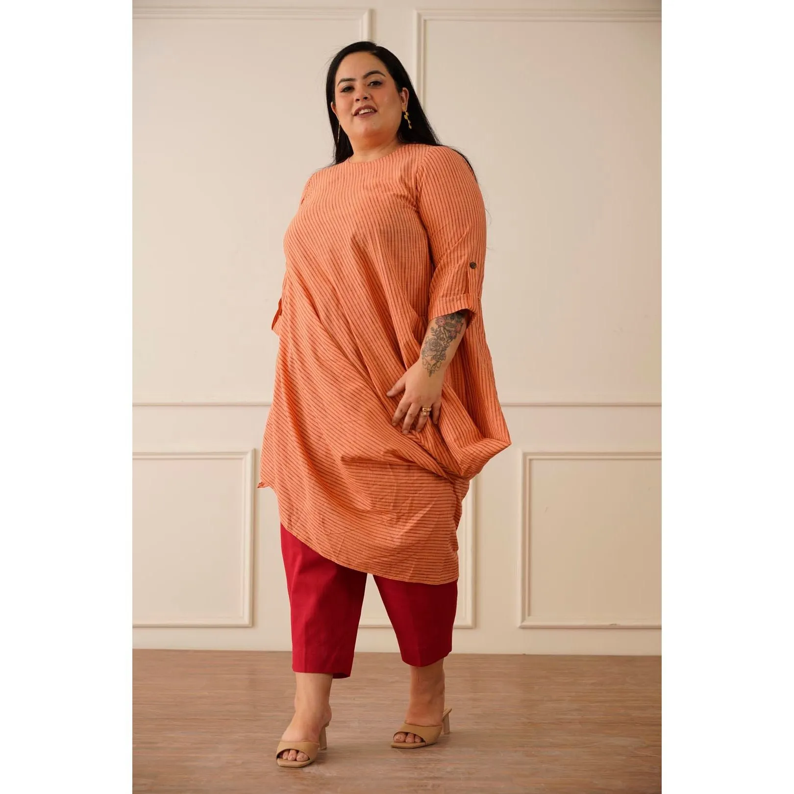 Stripes Peach Cowl kurta pant set