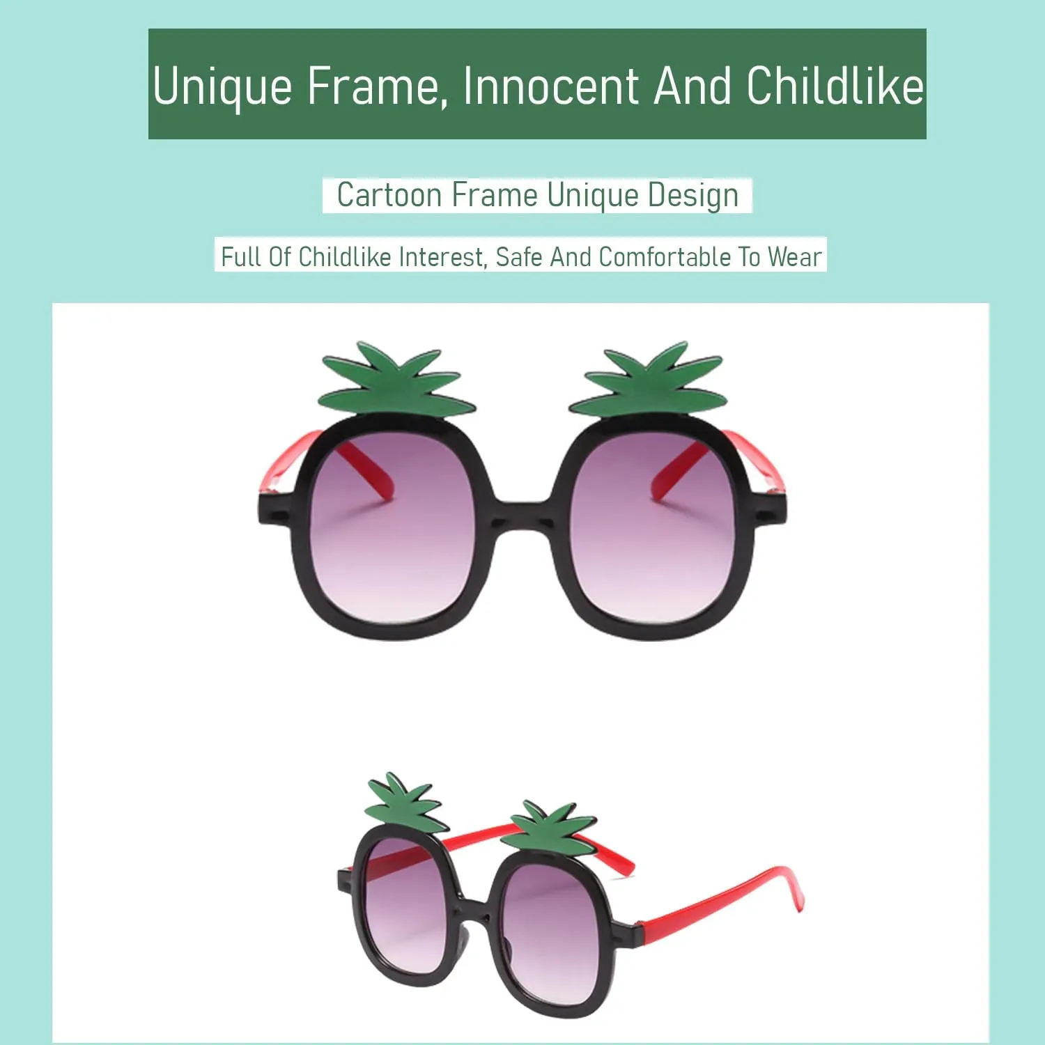 SYGA Classic Children's Sunglasses Sunglasses Pineapple Cartoon Various Optional Mirrors Trendy Children's Glasses (Pineapple-Black)