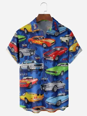 Vintage Sports Car Chest Pocket Men's hawaiian Shirts