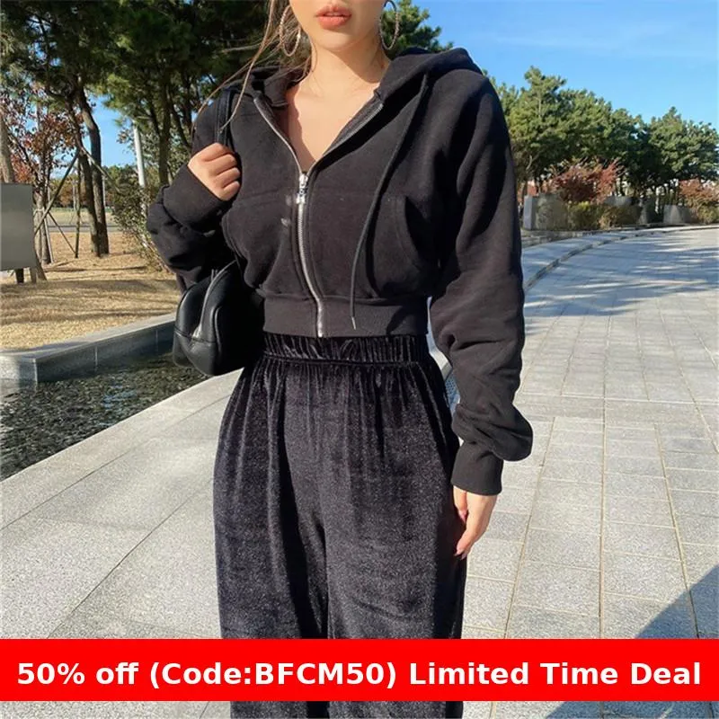 Wenkouban christmas outfit women 2024 winter outfits black friday Autumn and Winter Hooded High Waist Casual Zipper Cardigan Coat