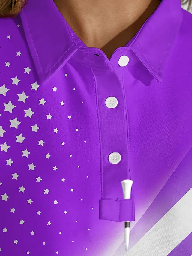 Women's Golf Polo Shirt Pink Purple Long Sleeve Sun Protection Top Polka Dot Fall Winter Ladies Golf Attire Clothes Outfits Wear Apparel