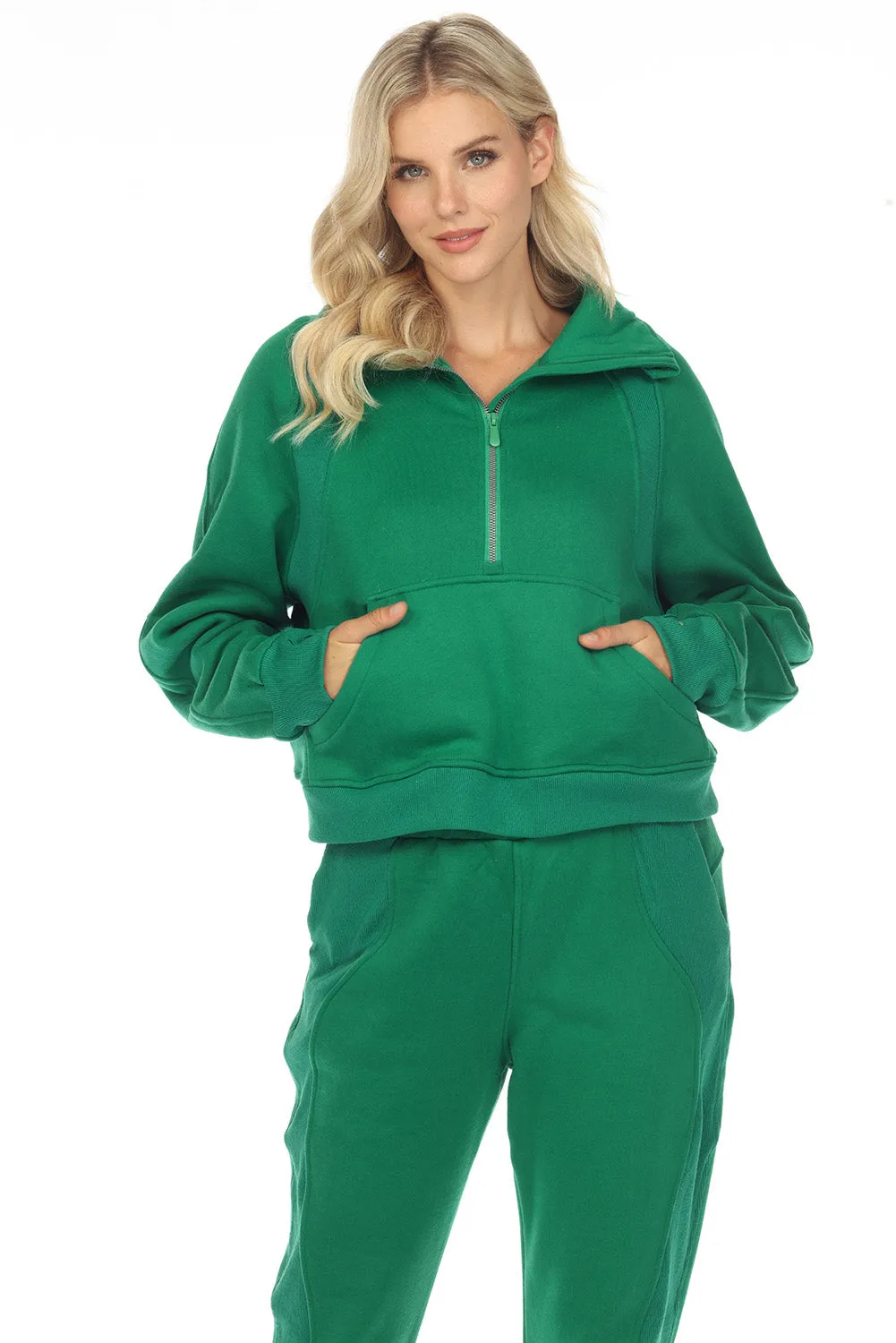 Women's Solid Color Half Zip Sweatshirt and Sweatpants Sports Set