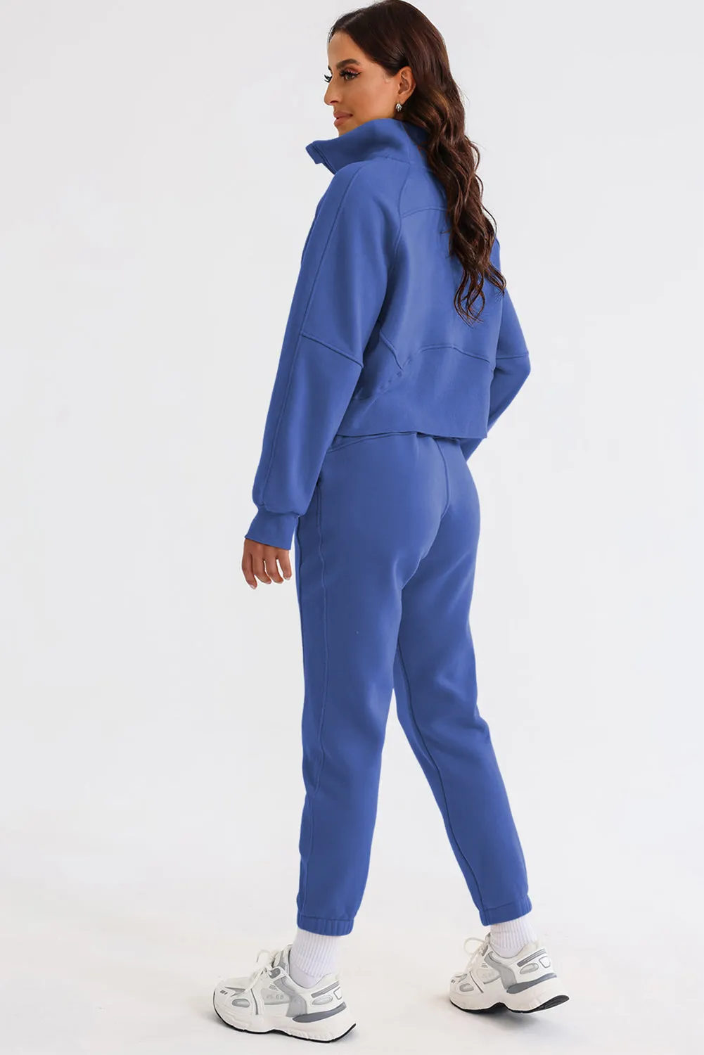 Women's Solid Color Half Zip Sweatshirt and Sweatpants Sports Set