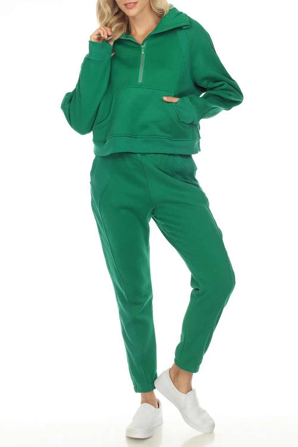 Women's Solid Color Half Zip Sweatshirt and Sweatpants Sports Set