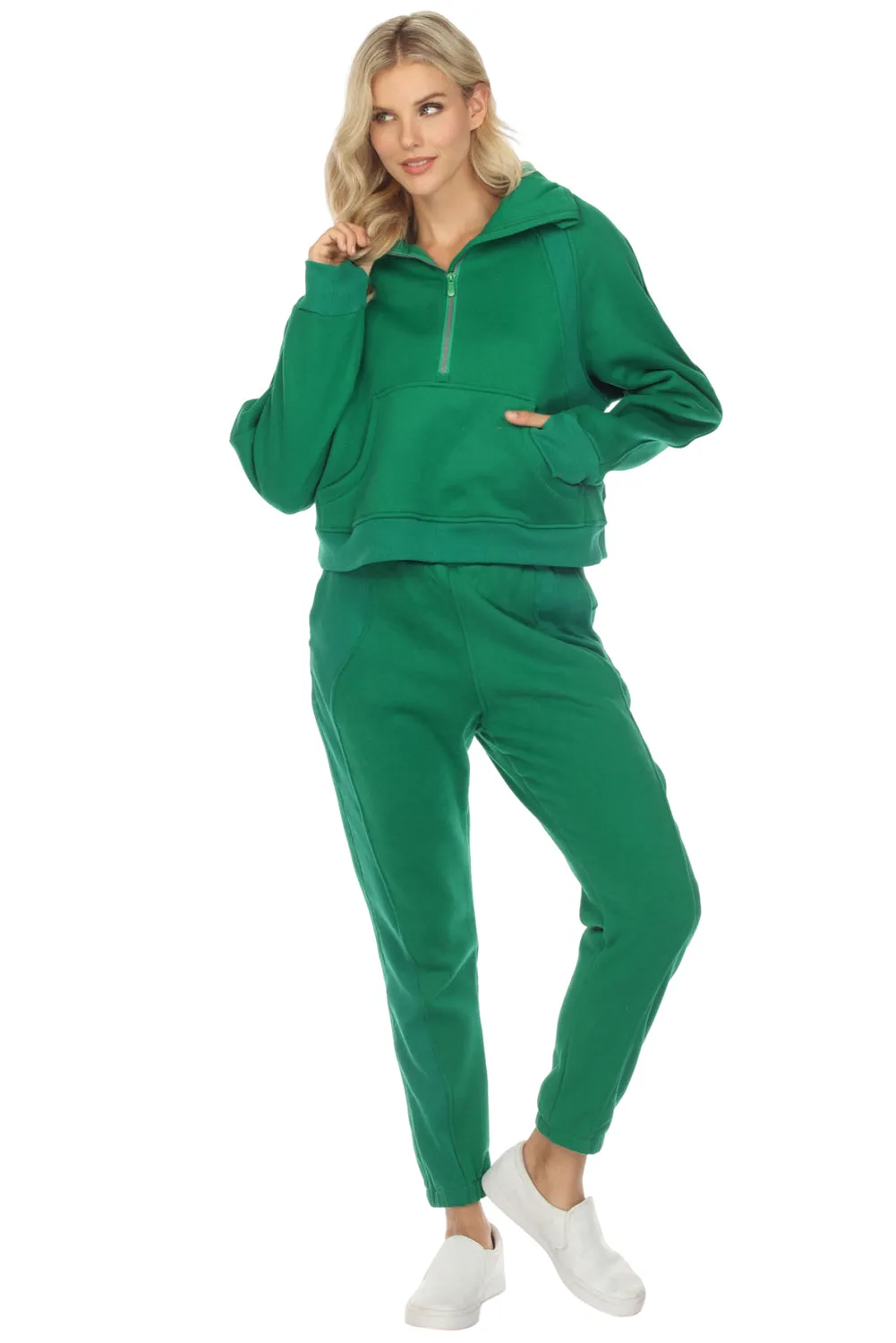 Women's Solid Color Half Zip Sweatshirt and Sweatpants Sports Set