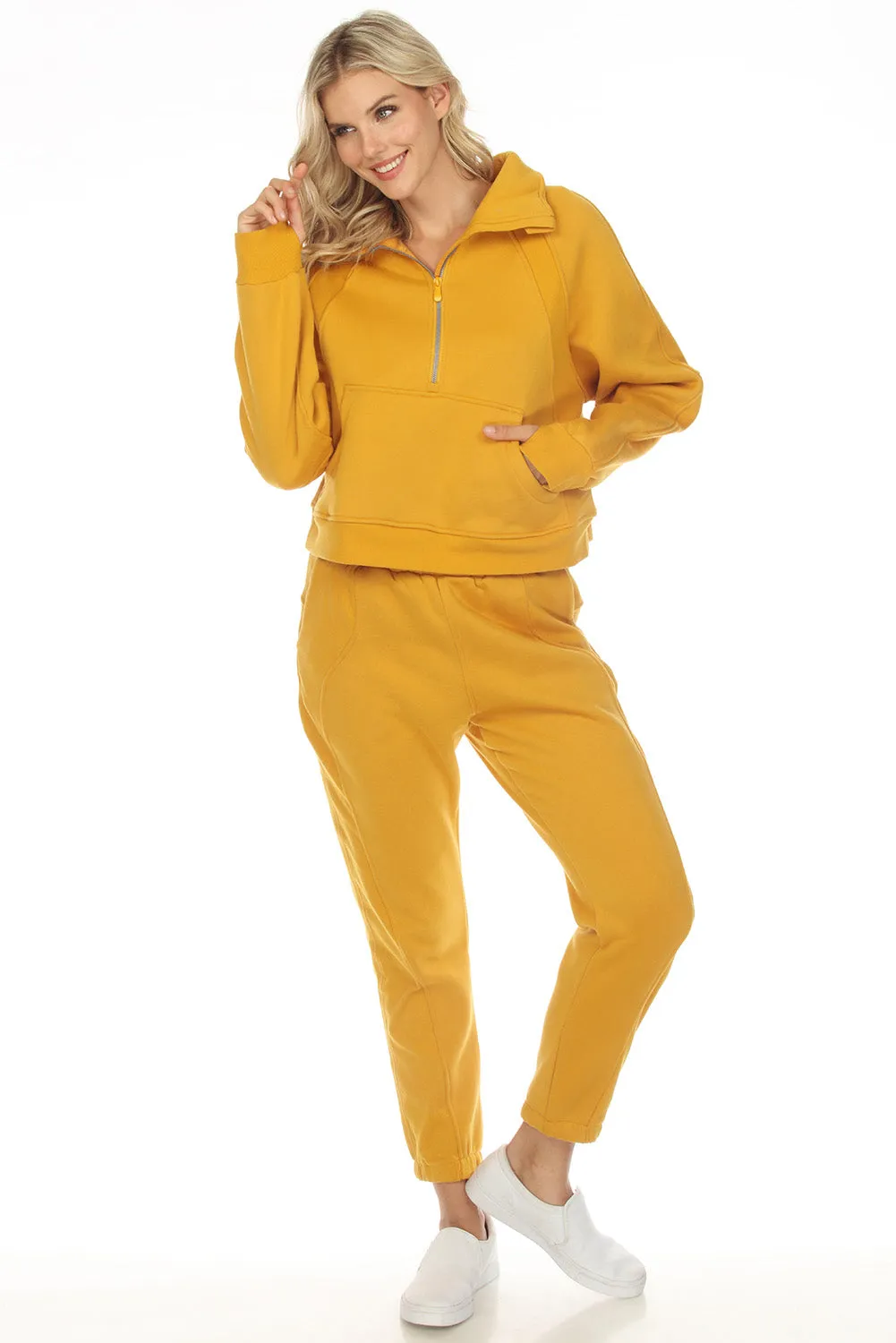 Women's Solid Color Half Zip Sweatshirt and Sweatpants Sports Set