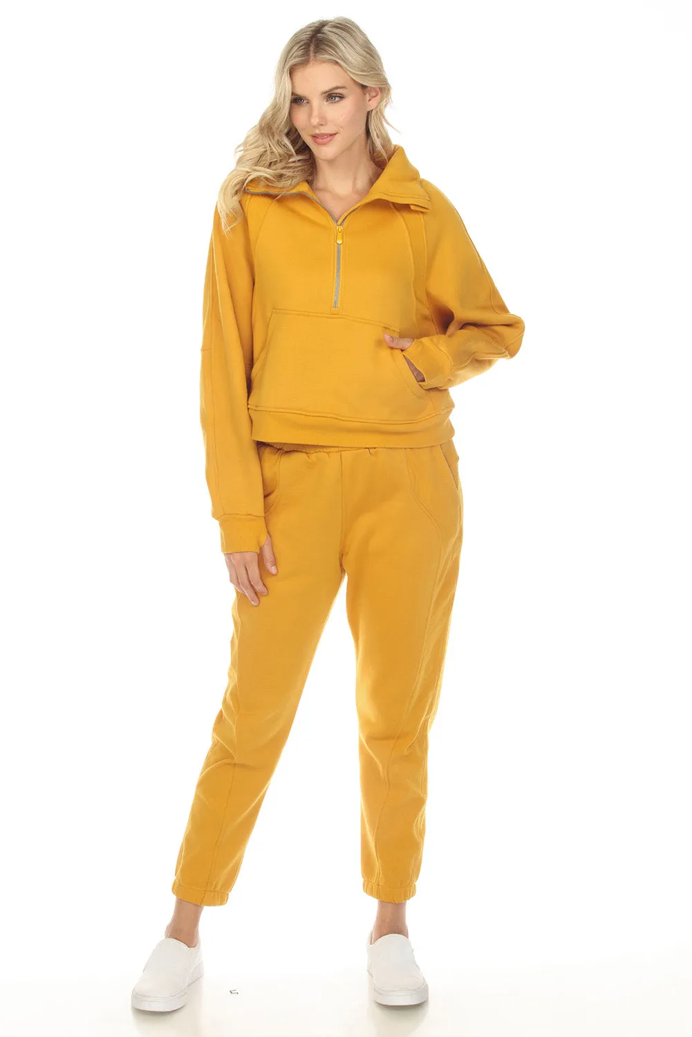 Women's Solid Color Half Zip Sweatshirt and Sweatpants Sports Set