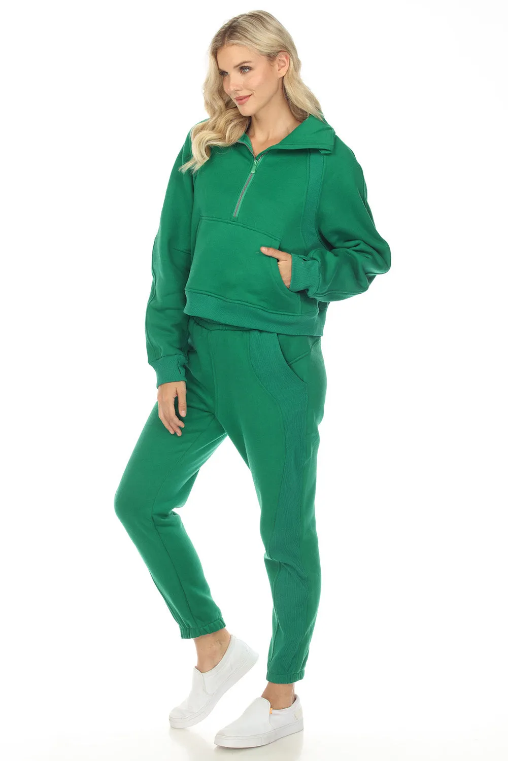 Women's Solid Color Half Zip Sweatshirt and Sweatpants Sports Set