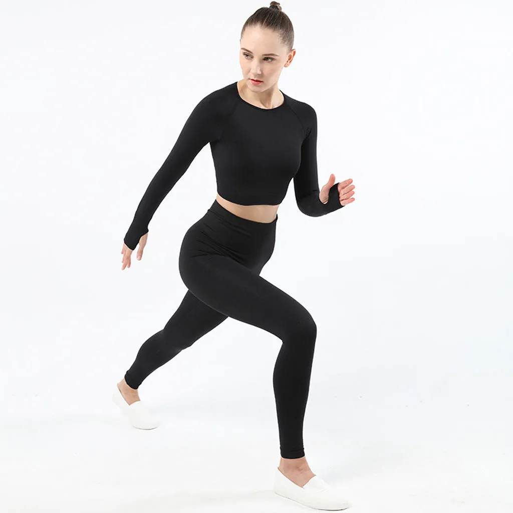 Women's Sportwear Workout Sets  two Piece Outfits Seamless High Waist Yoga Leggings Long Sleeve  rousers Gym Clothes