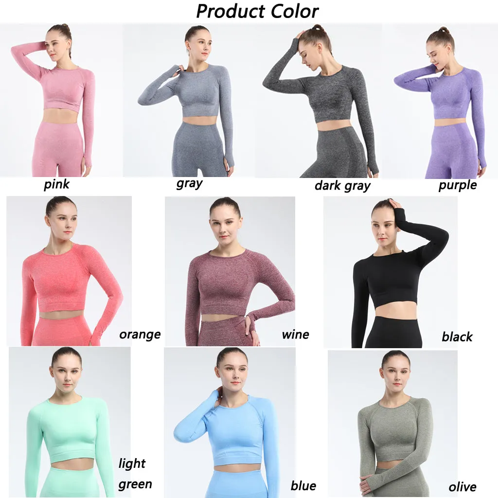 Women's Sportwear Workout Sets  two Piece Outfits Seamless High Waist Yoga Leggings Long Sleeve  rousers Gym Clothes