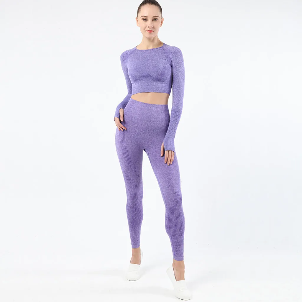 Women's Sportwear Workout Sets  two Piece Outfits Seamless High Waist Yoga Leggings Long Sleeve  rousers Gym Clothes