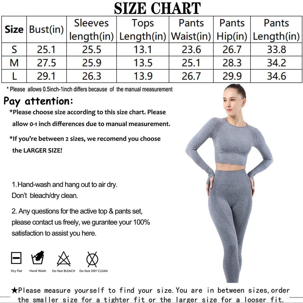 Women's Sportwear Workout Sets  two Piece Outfits Seamless High Waist Yoga Leggings Long Sleeve  rousers Gym Clothes