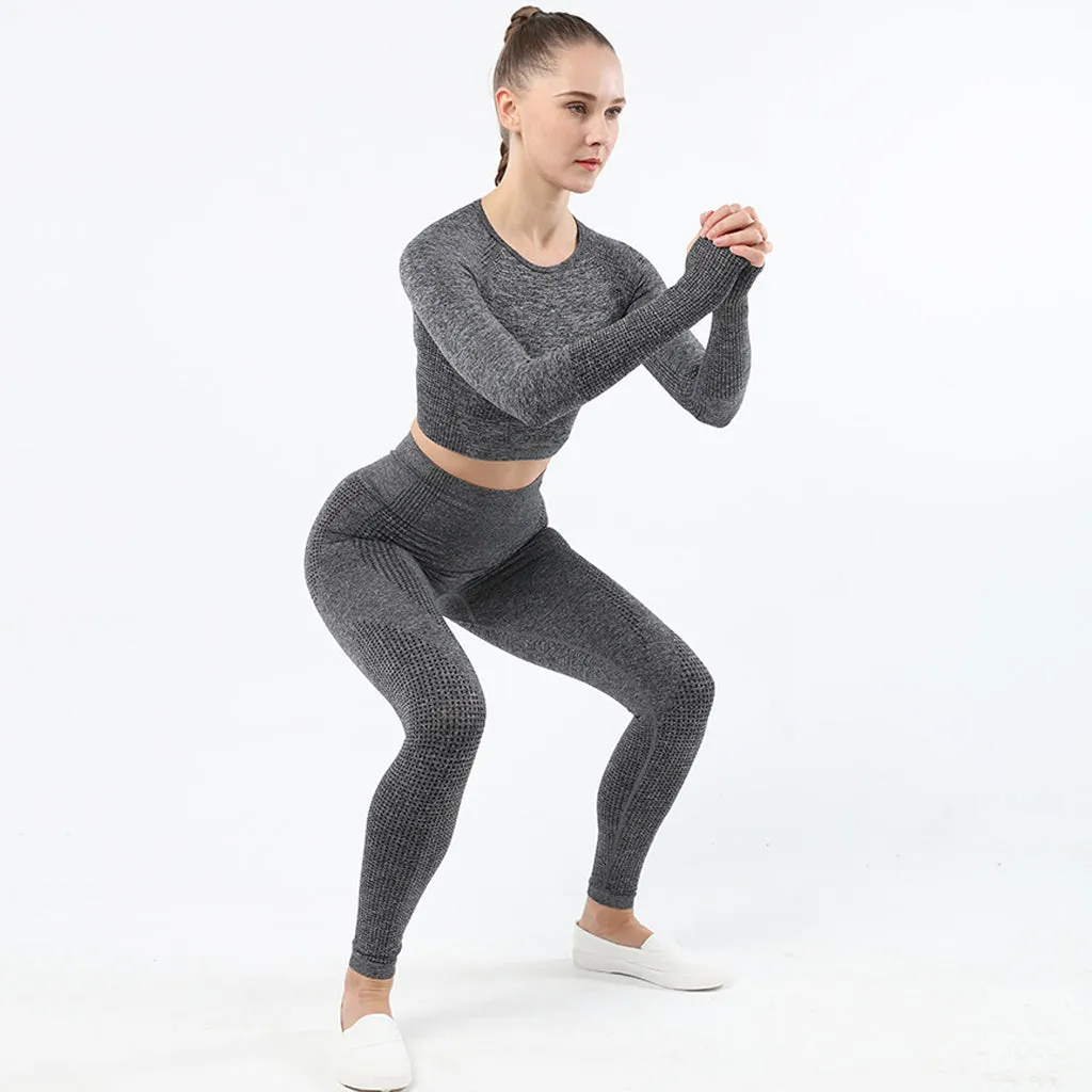 Women's Sportwear Workout Sets  two Piece Outfits Seamless High Waist Yoga Leggings Long Sleeve  rousers Gym Clothes