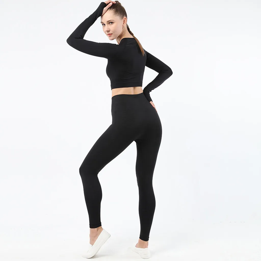 Women's Sportwear Workout Sets  two Piece Outfits Seamless High Waist Yoga Leggings Long Sleeve  rousers Gym Clothes