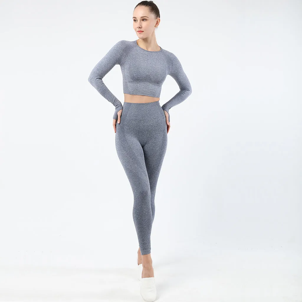 Women's Sportwear Workout Sets  two Piece Outfits Seamless High Waist Yoga Leggings Long Sleeve  rousers Gym Clothes