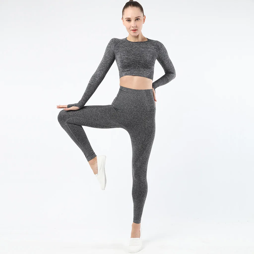 Women's Sportwear Workout Sets  two Piece Outfits Seamless High Waist Yoga Leggings Long Sleeve  rousers Gym Clothes