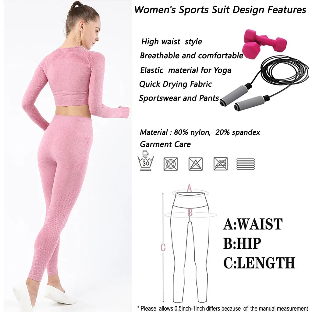 Women's Sportwear Workout Sets  two Piece Outfits Seamless High Waist Yoga Leggings Long Sleeve  rousers Gym Clothes