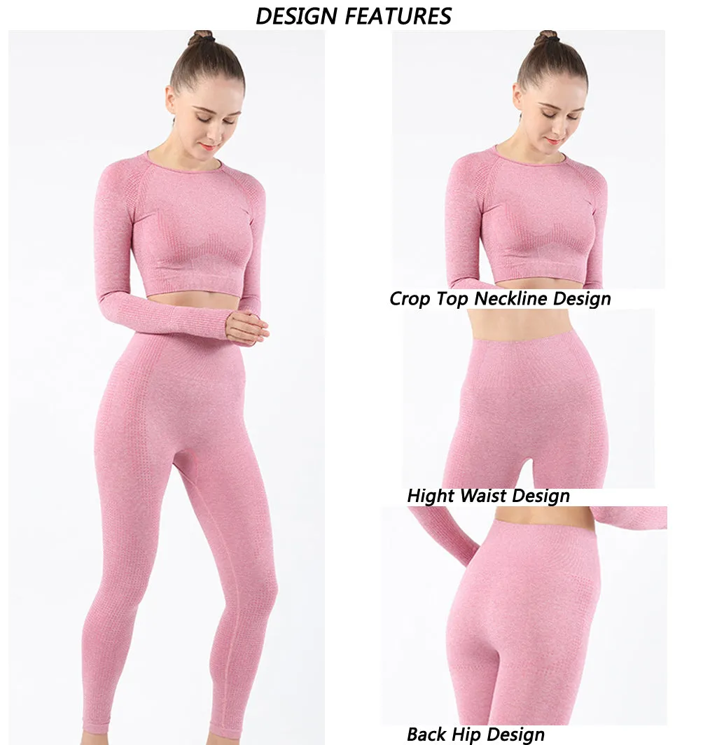 Women's Sportwear Workout Sets  two Piece Outfits Seamless High Waist Yoga Leggings Long Sleeve  rousers Gym Clothes