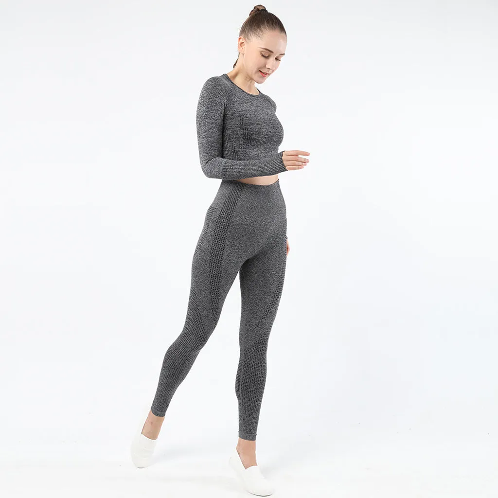 Women's Sportwear Workout Sets  two Piece Outfits Seamless High Waist Yoga Leggings Long Sleeve  rousers Gym Clothes