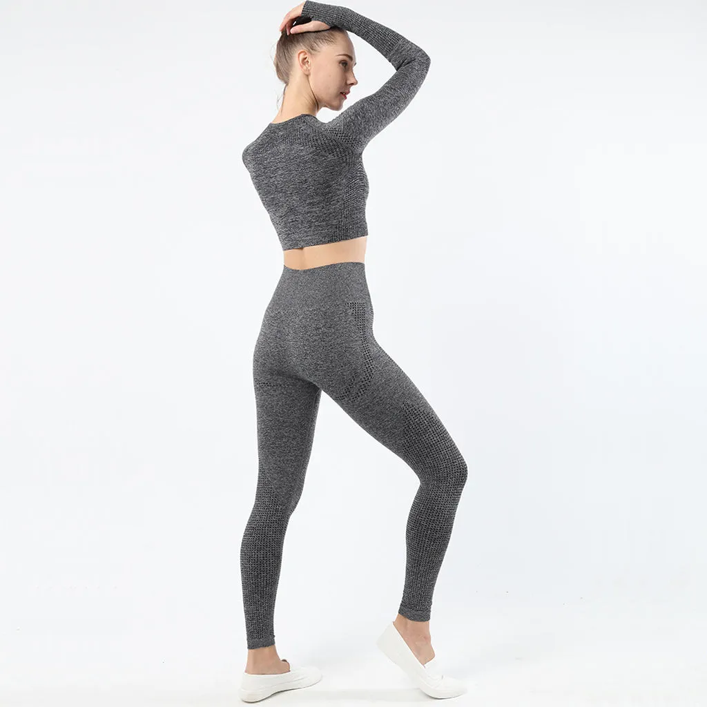 Women's Sportwear Workout Sets  two Piece Outfits Seamless High Waist Yoga Leggings Long Sleeve  rousers Gym Clothes